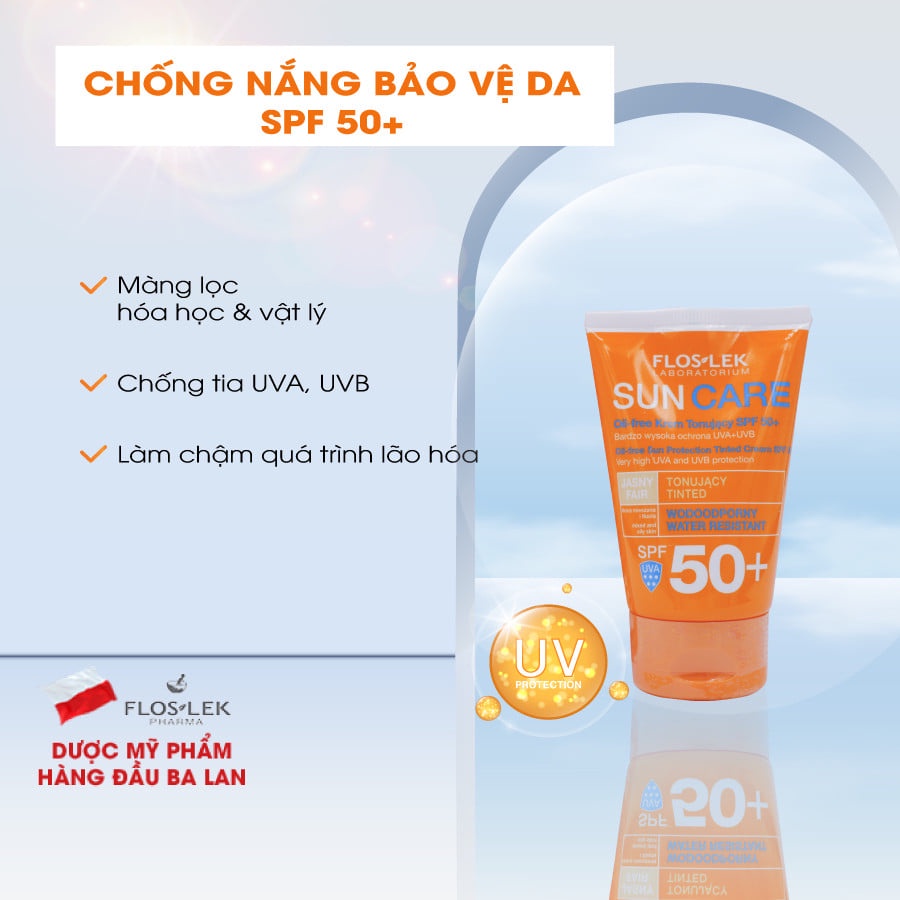 FLOSLEK 50ml - Oil-Free Sun Protection Tinted Kem Chống Nắng Bảo Vệ Da SPF 50  